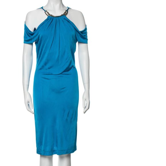 ROBERTO CAVALLI Blue Draped Dress - Picture 1 of 6